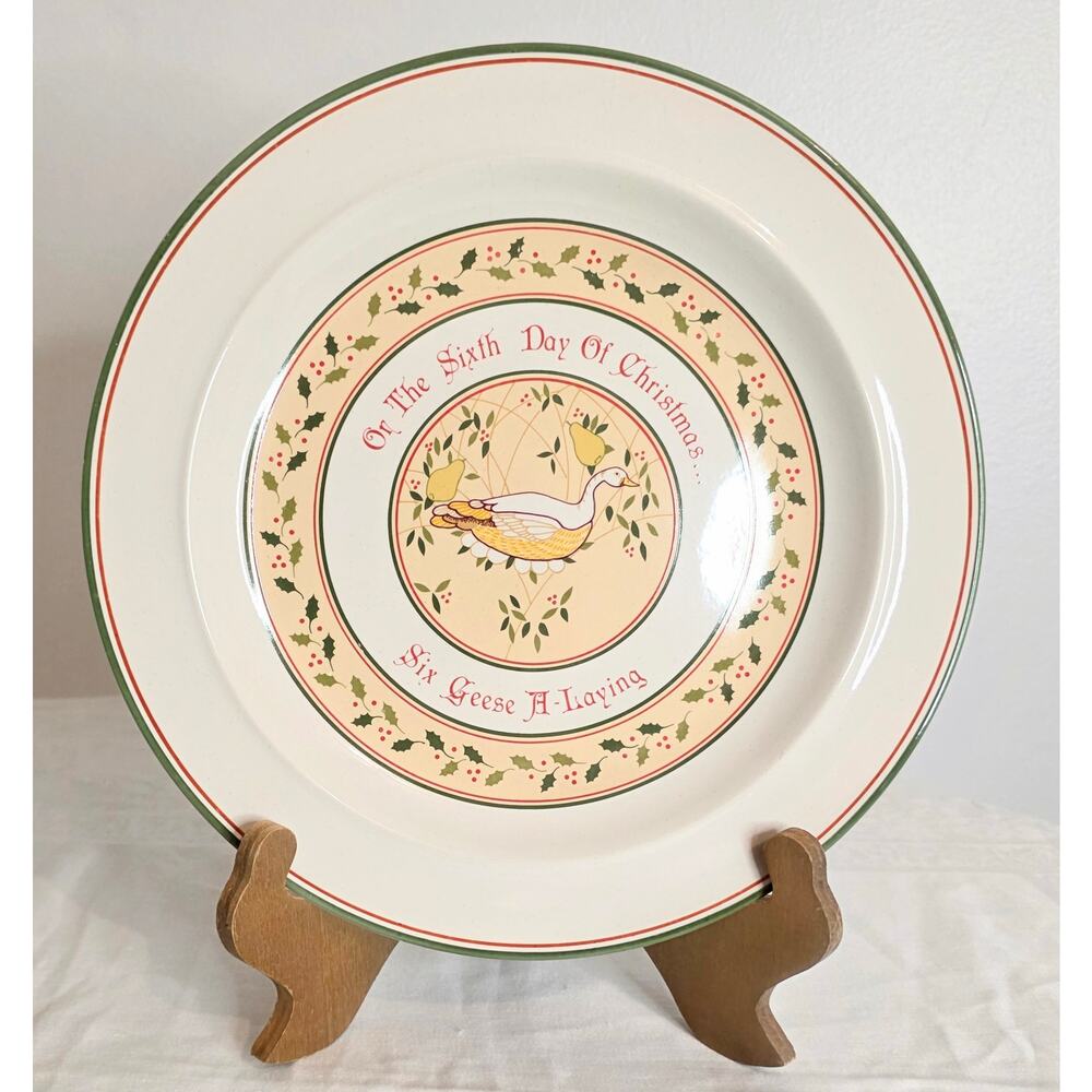 Vintage Anchor Hocking Stoneware Collector Plate 6th Day of Christmas 10 1/2"